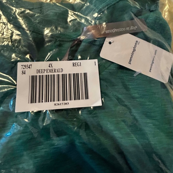 NEW PHOTOS! TOP, ¾ SLEEVE, LINEN BLEND, DEEP EMERALD, SIZE 4X, VEE NECK, SIDE - Picture 9 of 11